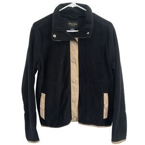Marissa Olivia Black Button Down Fleece Tan Trim - NWT - Small